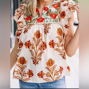 THML Cream White Floral Embroidered Top
